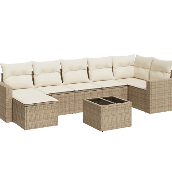 8-tlg. Garten-Sofagarnitur mit Kissen Beige Poly Rattan