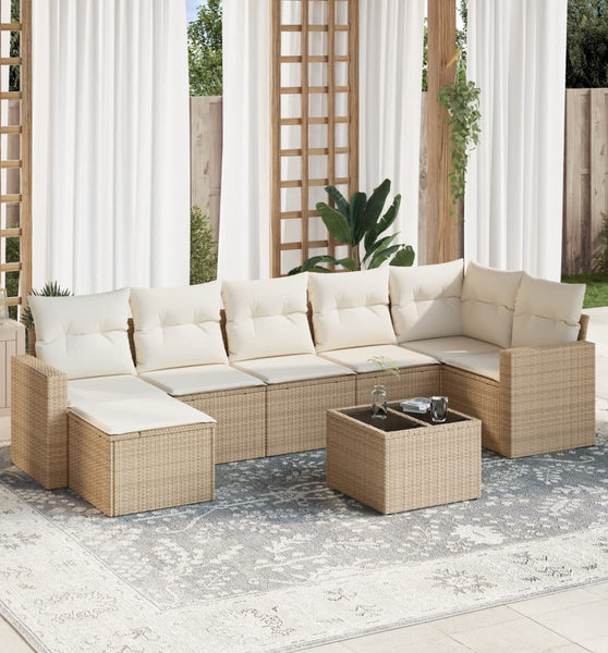 8-tlg. Garten-Sofagarnitur mit Kissen Beige Poly Rattan