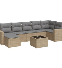 8-tlg. Garten-Sofagarnitur mit Kissen Beige Poly Rattan