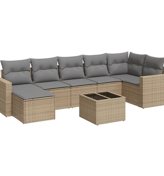 8-tlg. Garten-Sofagarnitur mit Kissen Beige Poly Rattan