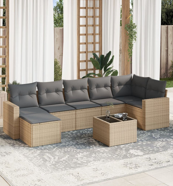 8-tlg. Garten-Sofagarnitur mit Kissen Beige Poly Rattan