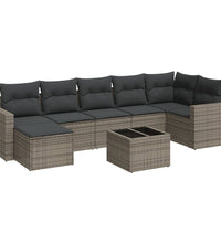 8-tlg. Garten-Sofagarnitur mit Kissen Grau Poly Rattan