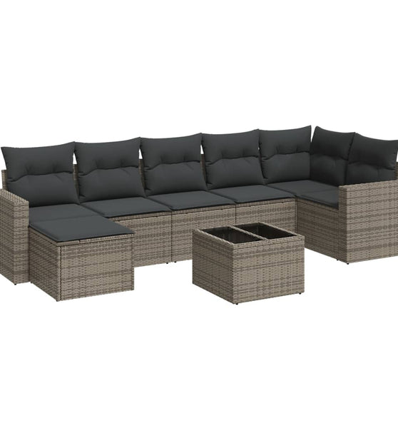 8-tlg. Garten-Sofagarnitur mit Kissen Grau Poly Rattan