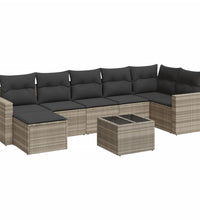 8-tlg. Garten-Sofagarnitur mit Kissen Hellgrau Poly Rattan