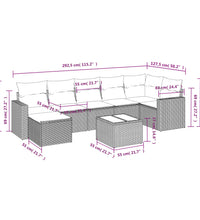 8-tlg. Garten-Sofagarnitur mit Kissen Hellgrau Poly Rattan