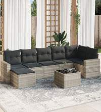 8-tlg. Garten-Sofagarnitur mit Kissen Hellgrau Poly Rattan