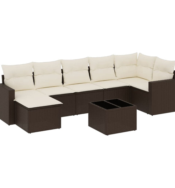 8-tlg. Garten-Sofagarnitur mit Kissen Braun Poly Rattan