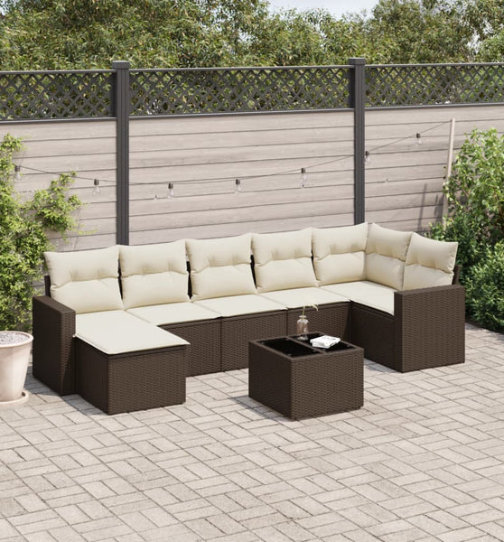 8-tlg. Garten-Sofagarnitur mit Kissen Braun Poly Rattan