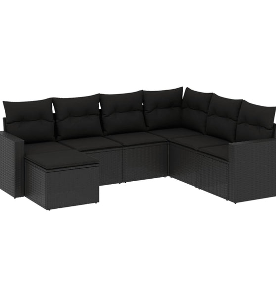 7-tlg. Garten-Sofagarnitur mit Kissen Schwarz Poly Rattan
