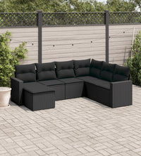 7-tlg. Garten-Sofagarnitur mit Kissen Schwarz Poly Rattan