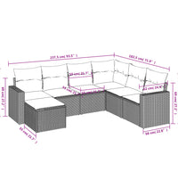 7-tlg. Garten-Sofagarnitur mit Kissen Schwarz Poly Rattan