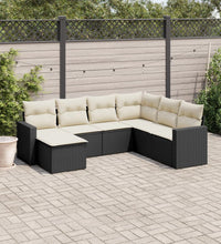 7-tlg. Garten-Sofagarnitur mit Kissen Schwarz Poly Rattan