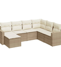 7-tlg. Garten-Sofagarnitur mit Kissen Beige Poly Rattan
