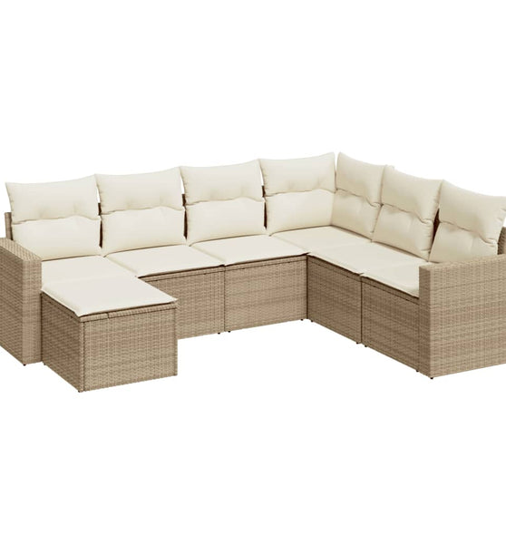 7-tlg. Garten-Sofagarnitur mit Kissen Beige Poly Rattan