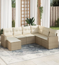 7-tlg. Garten-Sofagarnitur mit Kissen Beige Poly Rattan
