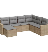 7-tlg. Garten-Sofagarnitur mit Kissen Beige Poly Rattan