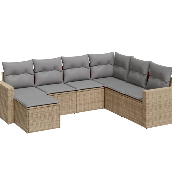 7-tlg. Garten-Sofagarnitur mit Kissen Beige Poly Rattan