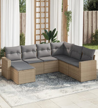 7-tlg. Garten-Sofagarnitur mit Kissen Beige Poly Rattan