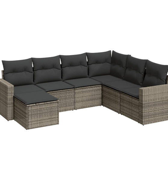 7-tlg. Garten-Sofagarnitur mit Kissen Grau Poly Rattan