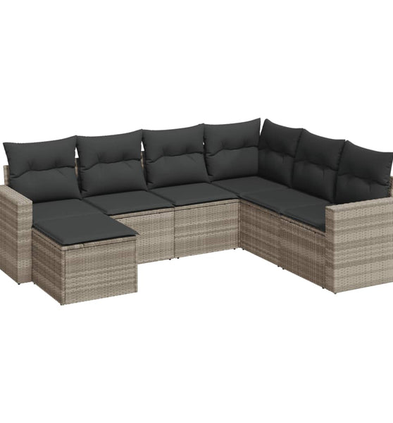 7-tlg. Garten-Sofagarnitur mit Kissen Hellgrau Poly Rattan