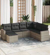 7-tlg. Garten-Sofagarnitur mit Kissen Hellgrau Poly Rattan