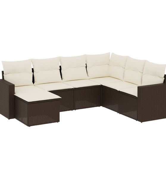 7-tlg. Garten-Sofagarnitur mit Kissen Braun Poly Rattan