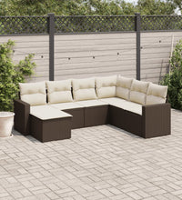 7-tlg. Garten-Sofagarnitur mit Kissen Braun Poly Rattan