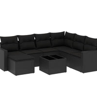 8-tlg. Garten-Sofagarnitur mit Kissen Schwarz Poly Rattan