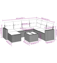 8-tlg. Garten-Sofagarnitur mit Kissen Schwarz Poly Rattan