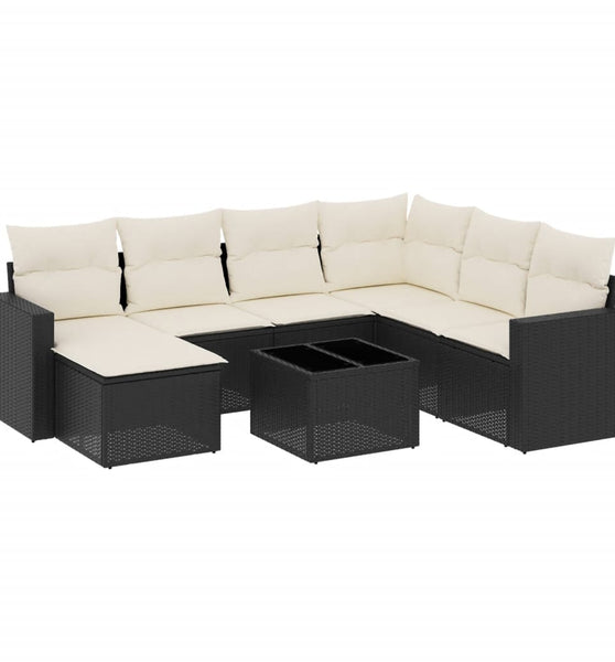 8-tlg. Garten-Sofagarnitur mit Kissen Schwarz Poly Rattan