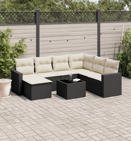 8-tlg. Garten-Sofagarnitur mit Kissen Schwarz Poly Rattan