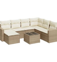 8-tlg. Garten-Sofagarnitur mit Kissen Beige Poly Rattan