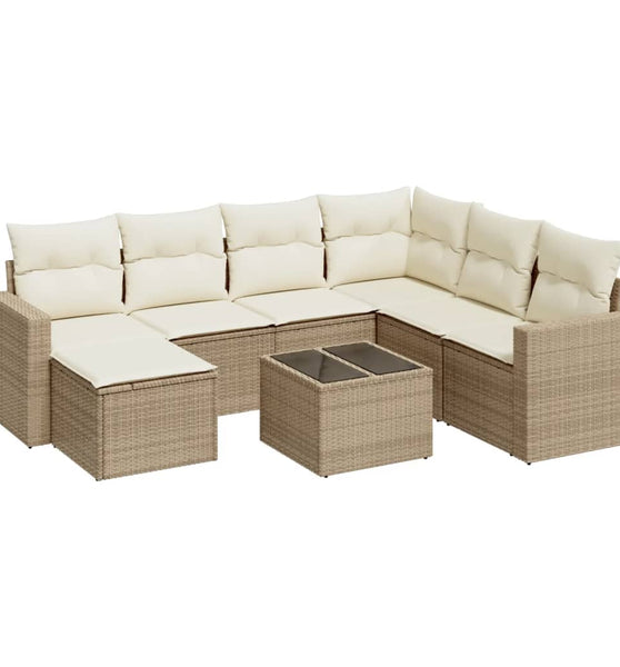 8-tlg. Garten-Sofagarnitur mit Kissen Beige Poly Rattan