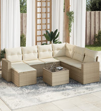 8-tlg. Garten-Sofagarnitur mit Kissen Beige Poly Rattan