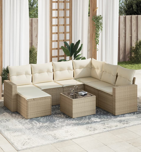 8-tlg. Garten-Sofagarnitur mit Kissen Beige Poly Rattan