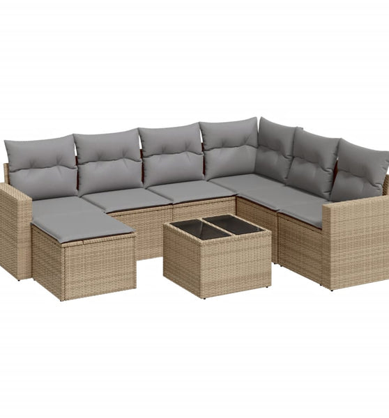 8-tlg. Garten-Sofagarnitur mit Kissen Beige Poly Rattan
