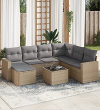 8-tlg. Garten-Sofagarnitur mit Kissen Beige Poly Rattan