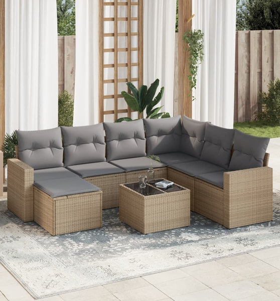 8-tlg. Garten-Sofagarnitur mit Kissen Beige Poly Rattan