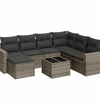 8-tlg. Garten-Sofagarnitur mit Kissen Grau Poly Rattan