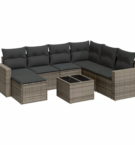 8-tlg. Garten-Sofagarnitur mit Kissen Grau Poly Rattan
