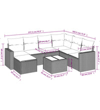 8-tlg. Garten-Sofagarnitur mit Kissen Grau Poly Rattan