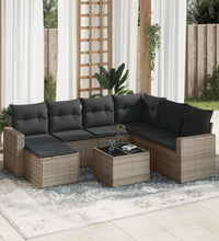 8-tlg. Garten-Sofagarnitur mit Kissen Grau Poly Rattan