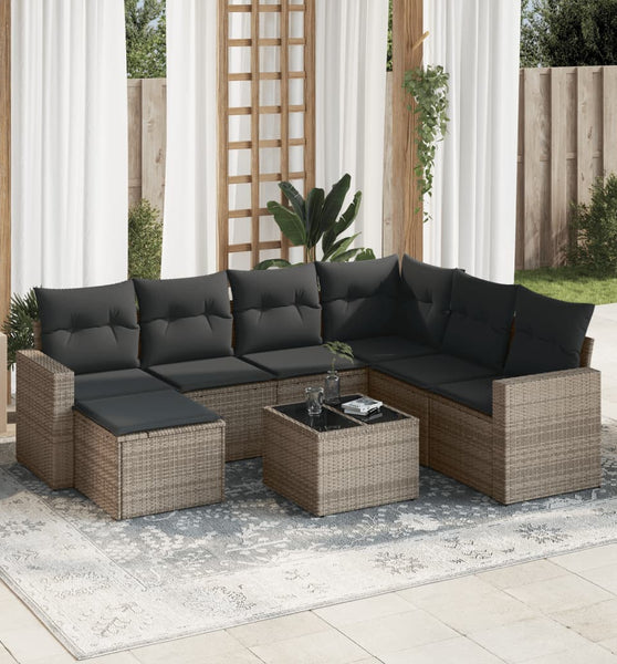 8-tlg. Garten-Sofagarnitur mit Kissen Grau Poly Rattan