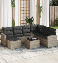 8-tlg. Garten-Sofagarnitur mit Kissen Hellgrau Poly Rattan