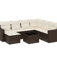 8-tlg. Garten-Sofagarnitur mit Kissen Braun Poly Rattan