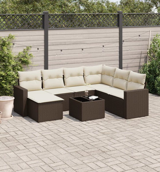 8-tlg. Garten-Sofagarnitur mit Kissen Braun Poly Rattan