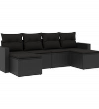 6-tlg. Garten-Sofagarnitur mit Kissen Schwarz Poly Rattan
