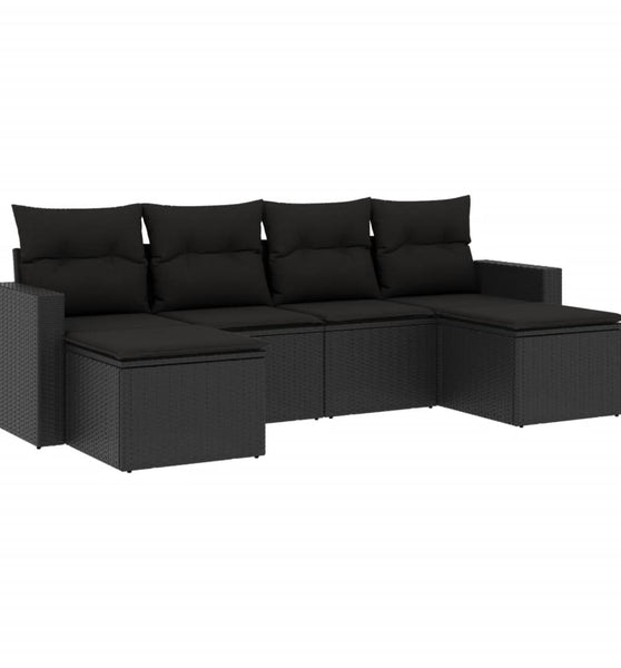 6-tlg. Garten-Sofagarnitur mit Kissen Schwarz Poly Rattan