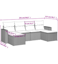 6-tlg. Garten-Sofagarnitur mit Kissen Schwarz Poly Rattan