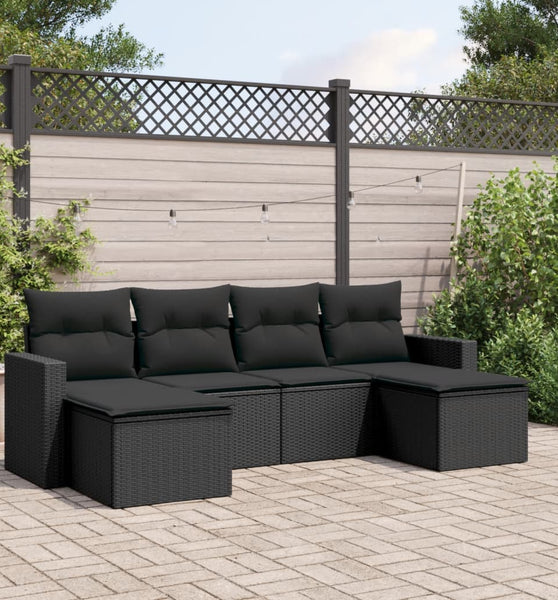 6-tlg. Garten-Sofagarnitur mit Kissen Schwarz Poly Rattan